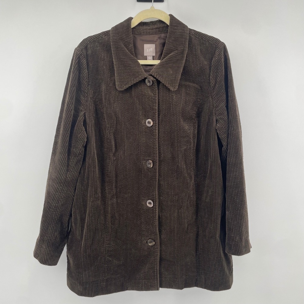 J.Jill Corduroy Jacket Womens Large Brown Button Front Wide Wale Lined Coat